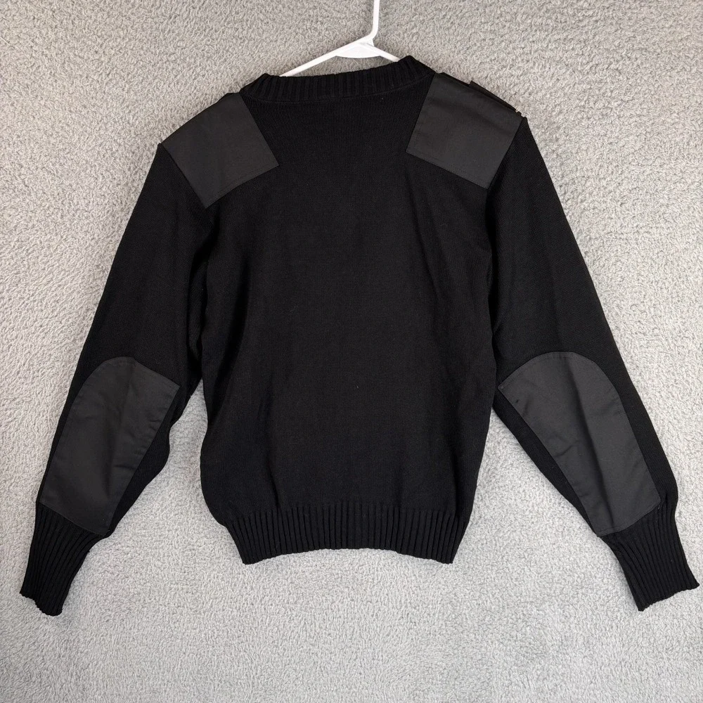 Commando by Jack Young Sweater Mens L Black Military V Neck Knit Elbow Patches